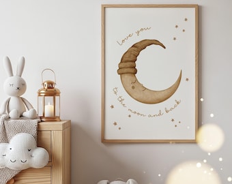 Love You to the Moon and Back Print, Nursery Wall Art, Playroom Decor,  New Baby, Children's Bedroom