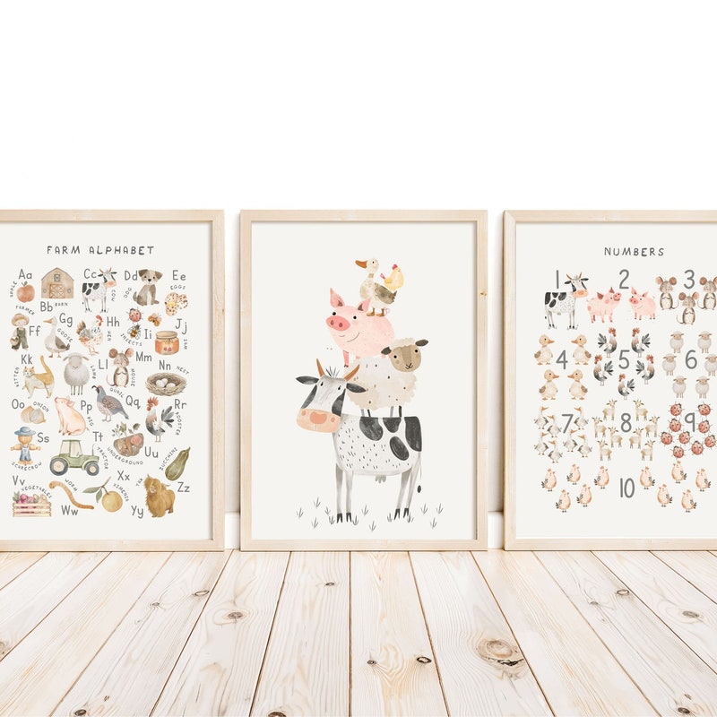 Cartoon Farm Animal Wall Decals Etsy