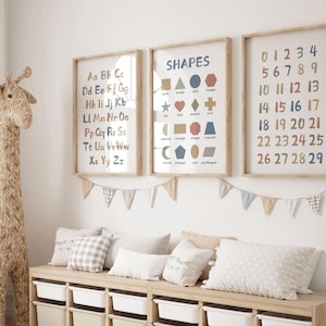 Kindergarten Poster: Alphabet, Zahlen, Formen - Scandi Decor