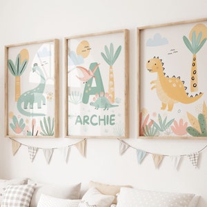 Personalisierte Dinosaurier Drucke Set: Skandinavische Kinderzimmer Dekoration (PDF Download)