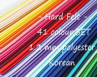 Hard Felt - 41 Colour Felt Sheets - Thickness 1.2mm, 100% Polyester Felt - Colour mix - 2 Sizes - Korean Felt, Shinwon Felt