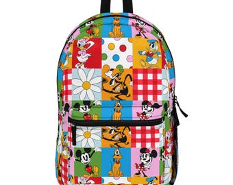 Disney Backpack, Mickey Minnie Donald Pluto Daisy Goofy Fun Vibrant Print, School Bag, Travel Daypack, Kids Gift, Disney Fan Merchandise