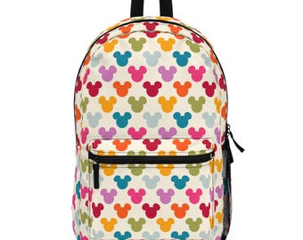 Bright Mickey Mouse Backpack Colorful Disney Bag with Bold Mickey Heads Fun Park Day Backpack, School or Travel Disney Gift
