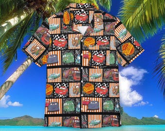 Camisa hawaiana de Disney Cars, camisa hawaiana de Rayo McQueen, camisa con botones para viajes de verano a Disneyland, camisa de Disney World, vacaciones
