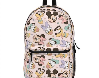 Mickey & Friends Light Pink Backpack Cute Disney Park Bag Minnie, Goofy, Donald, Pluto Pastel Disney Backpack for All Ages