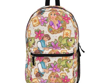 Rapunzel Tangled Backpack Disney Princess Bag for School or Travel Pascal Flynn Ryder Design, Magical Park Day Bag, Tower Adventure Gift