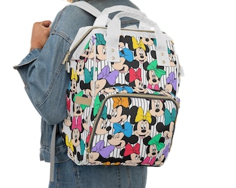 Minnie Maus Wickeltasche Rucksack | Disney Baby Reisetasche | Gestreifte Dot Mom Tasche | Baby-Dusche-Geschenk-Idee Neues Baby Geschenk Neue Mutter Geschenk Park Tasche