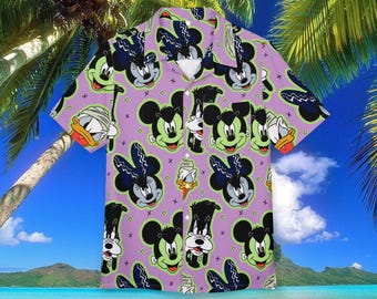Halloween Disney Hawaiiskjorta unisex, button-down, luau strandfest, sommarsemester kryssningskläder Disney-outfit herr Disney-skjorta