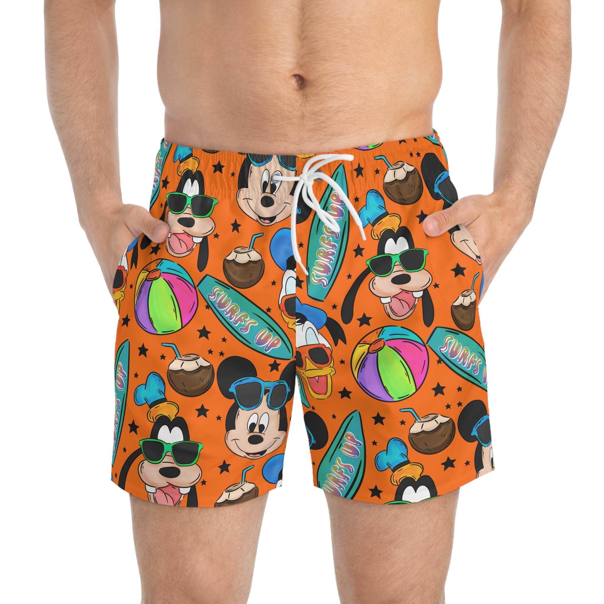 Discover Mickey and Friends Swim Trunks, Mickey Mouse Mens Beach Shorts, Disney Vacation Swimwear