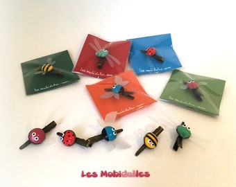 Barrette pince à cheveux insecte abeille coccinelle papillon libellule en pâte fimo pour enfant