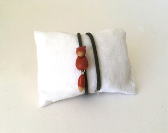 bracelet renard pour enfant en fimo orange et suédine vert foncé