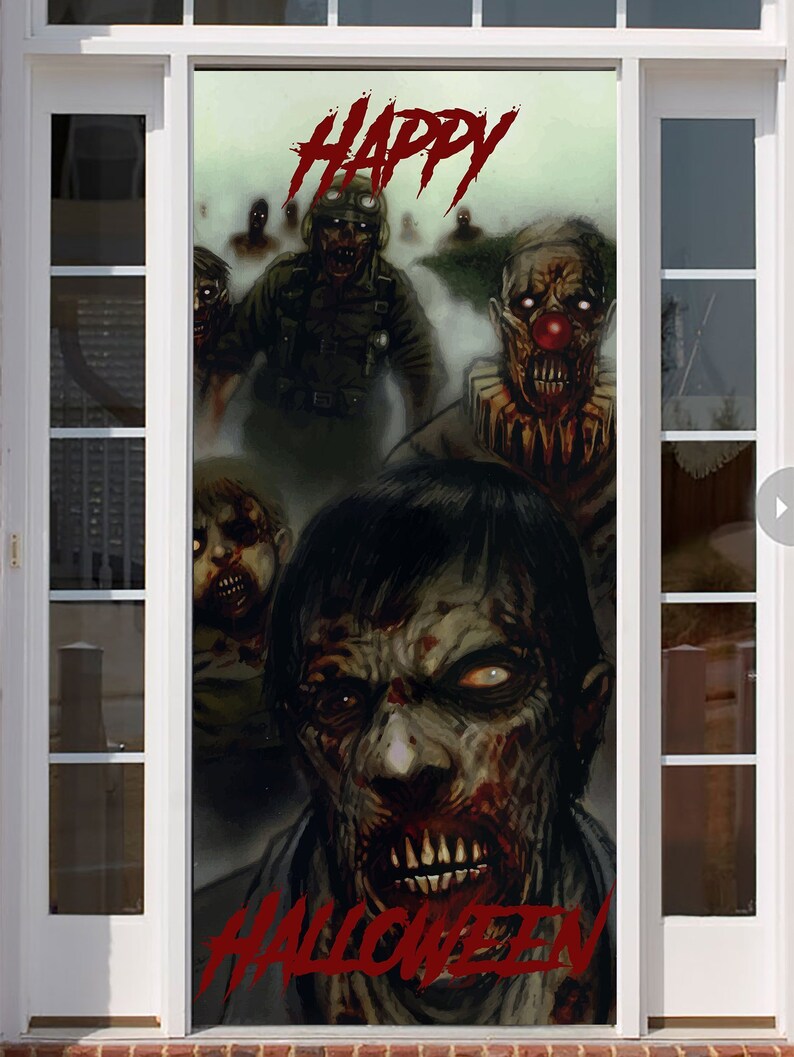 Zombie Banner Halloween Front Door Decor Halloween Outdoor Etsy