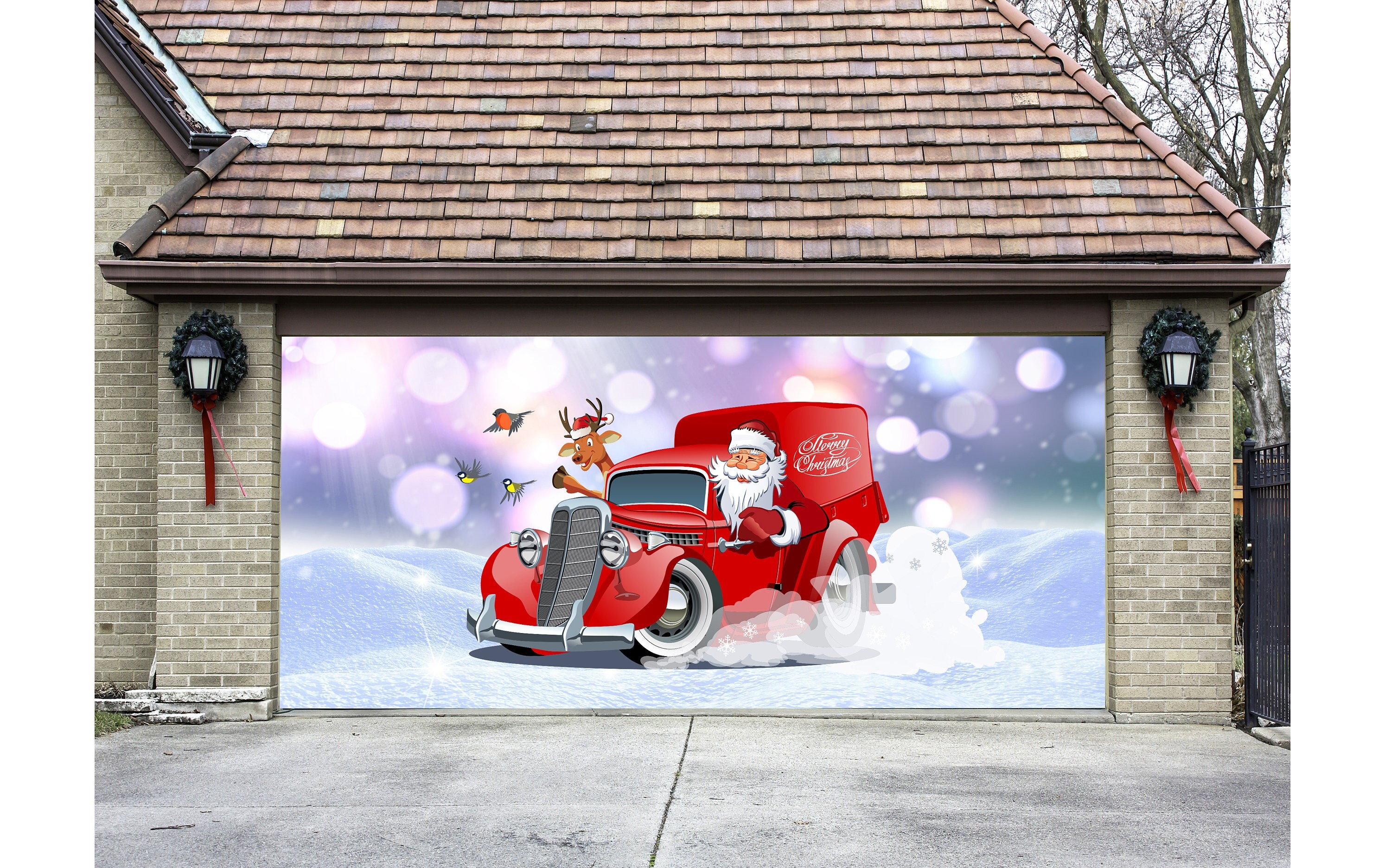 Santas Red Truck Door Cover Full Color Christmas Door Murals Etsy