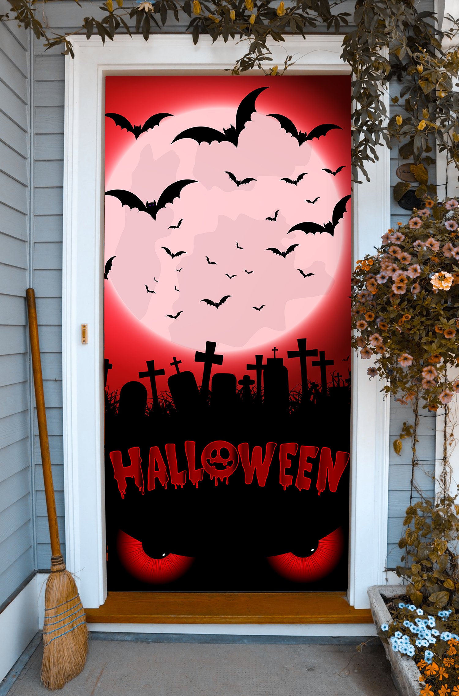 Halloween Night Banner Front Door Cover Holiday Outdoor Decor House of