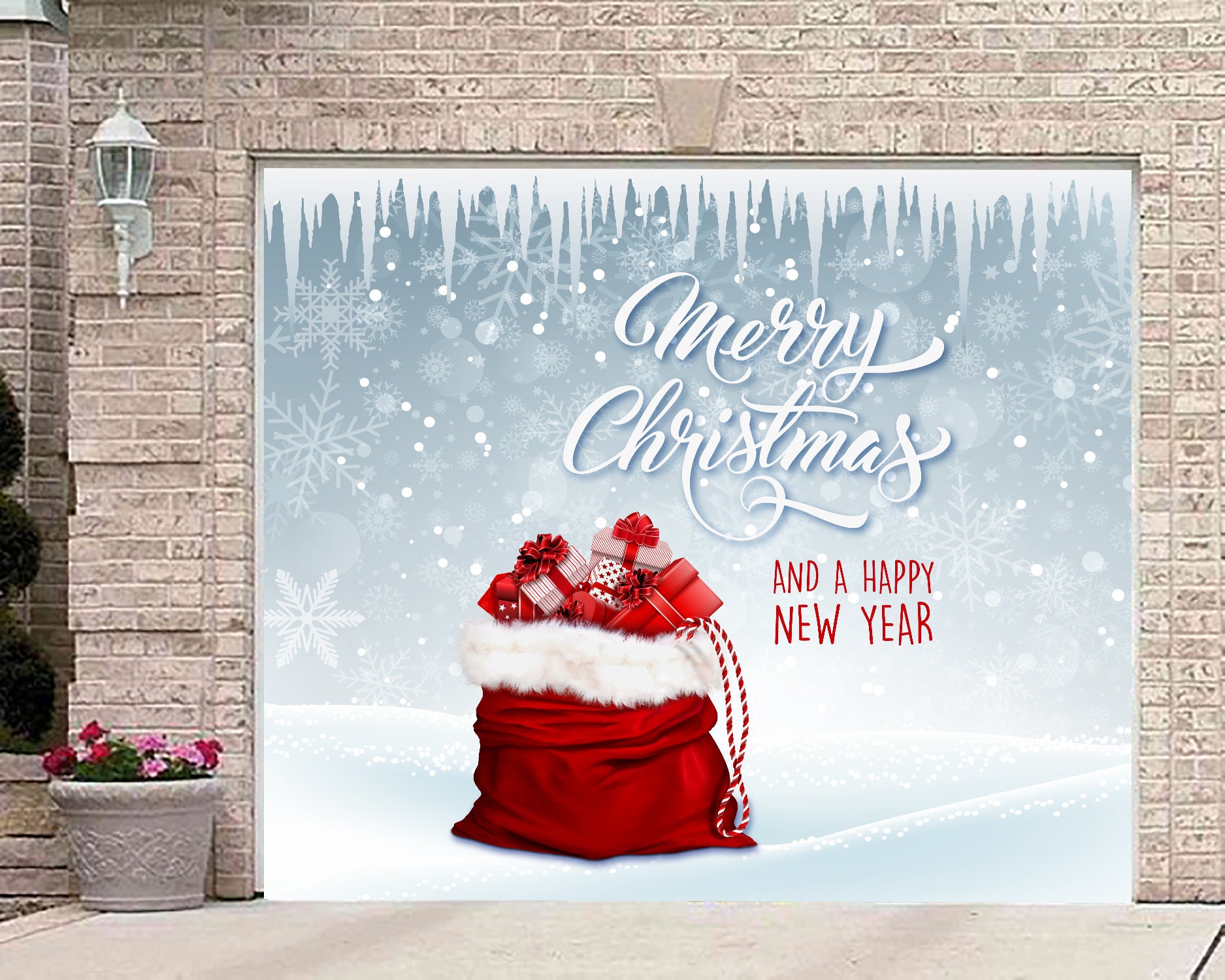 Merry Christmas And Happy New Year Banner For Single Car Garage Door Cover Christmas Decor Holiday Mural 3d Print Garage Door Ng141
