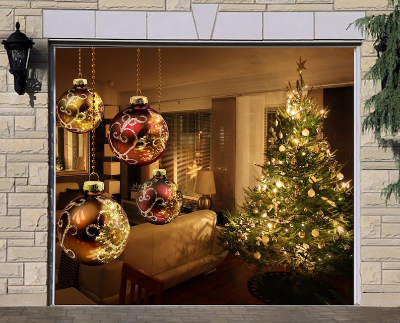 Single Car Garage Merry Christmas Christmas Tree Garage Door Cover Christmas Banner Decorations For Garage Outdoor Holiday Decor