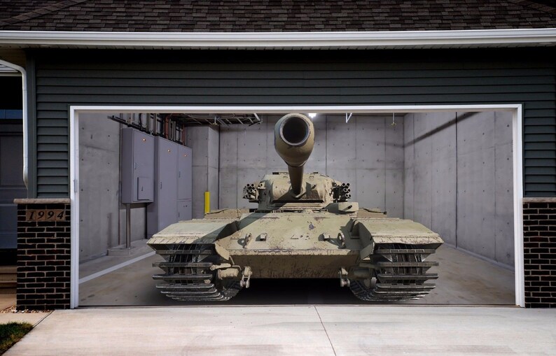 Outdoor Decoration Military Tank Home Garage Door For 2 Car Mural Door Cover 3d Effect Independence Day Billboard Dav91