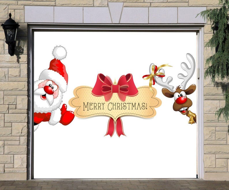 Merry Christmas Sign Single Garage Door Cover Full Color | Etsy