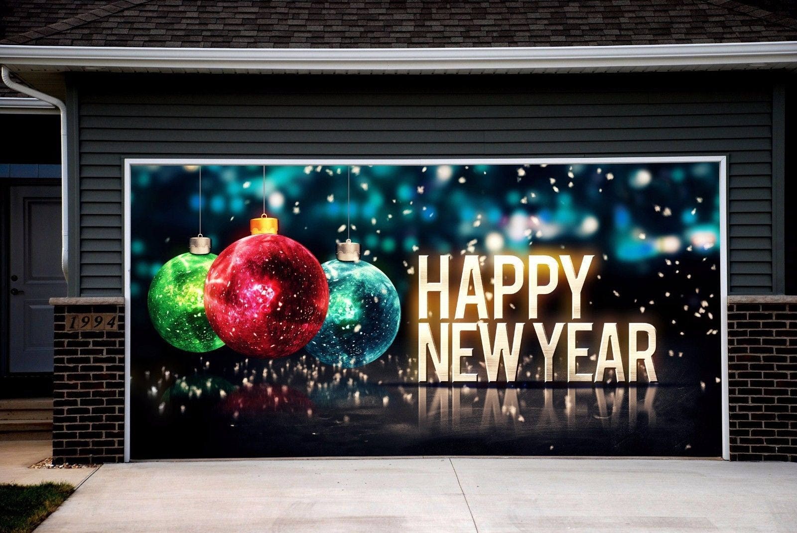 Happy New Year Sign Double Garage Door Cover Christmas Etsy