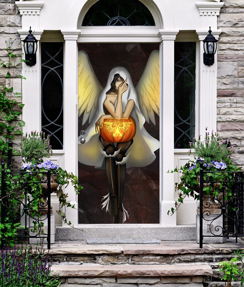 Halloween Angel Banner Front Door Murals Outdoor Decor Etsy