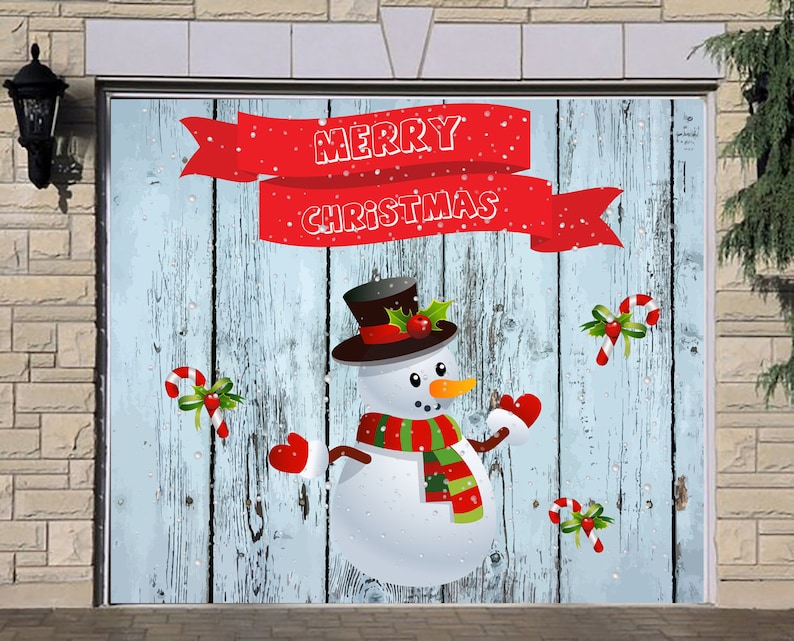 Single Garage Door Cover Christmas Snowman Decor. Banner | Etsy