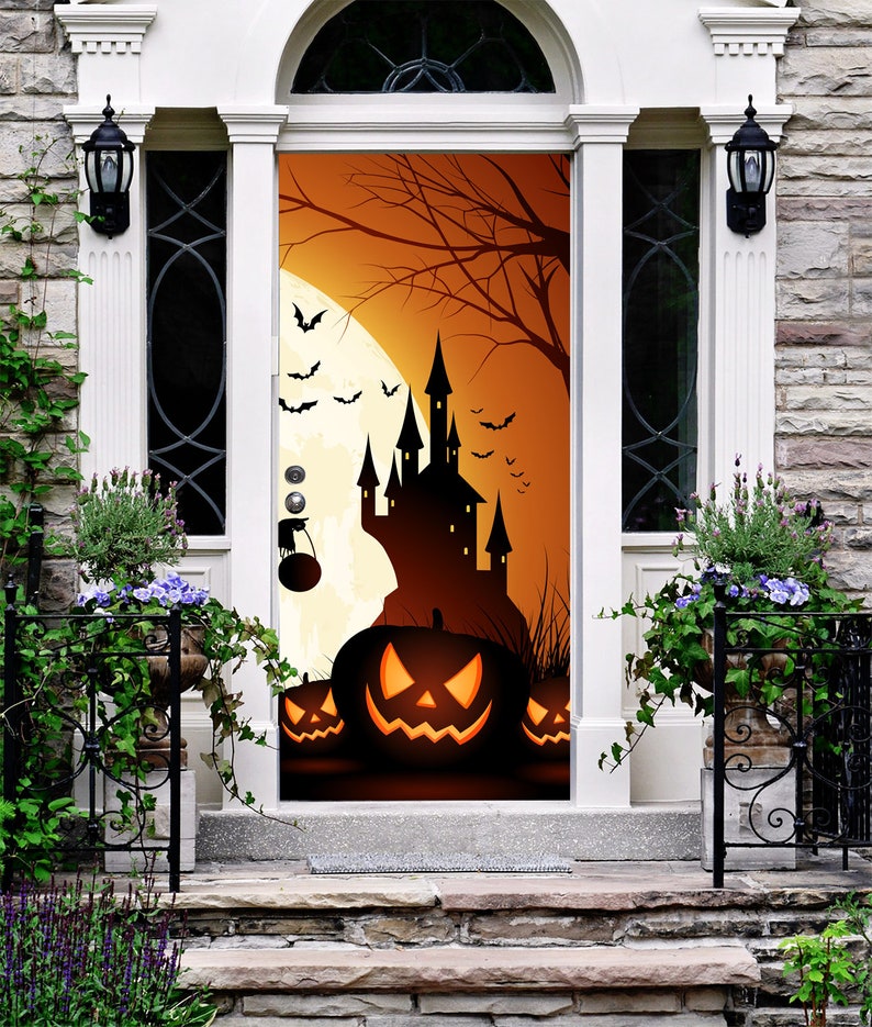 House Of Horror Halloween Front Door Cover Holiday Outdoor Etsy