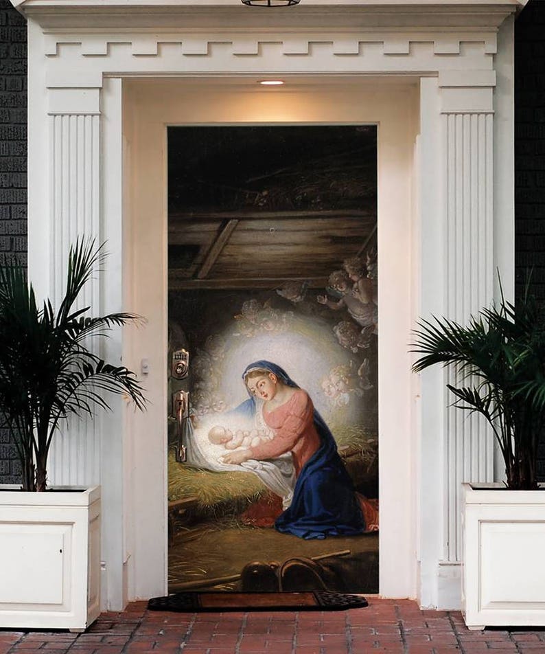 Nativity Scene Entry Door Cover Christmas Front Door Murals Etsy
