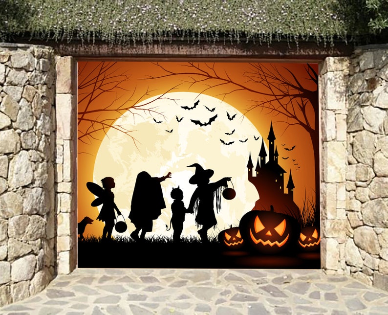 Halloween Night 3d Banner Single Garage Door Cover Pumpkin Murals For Garage Door Cover Holiday Outside Garage Cover Ng130