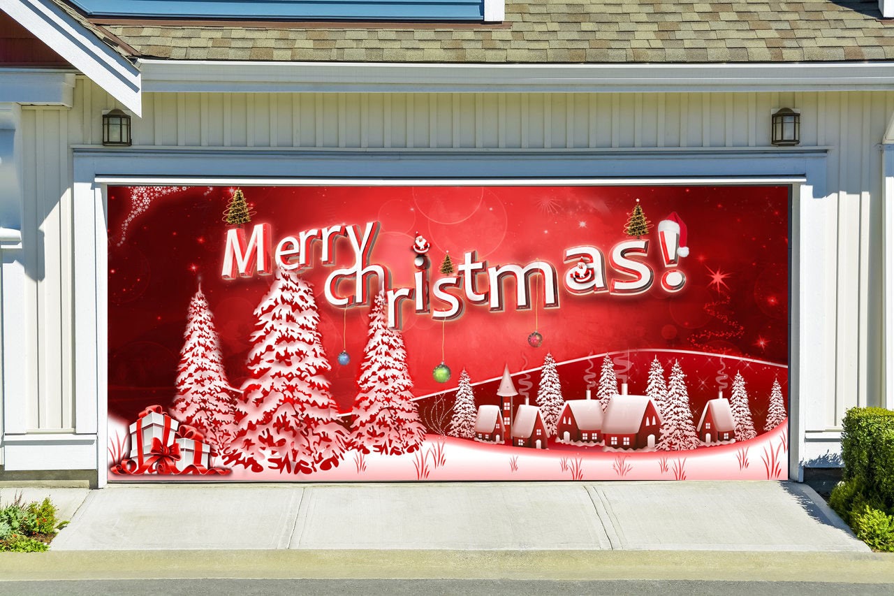 Merry Christmas Sign Christmas Double Garage Door Cover Etsy