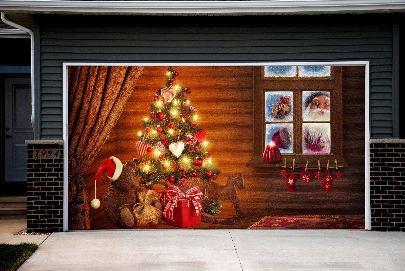 BEST SELLER Christmas Double Garage Door Cover Christmas Etsy Christmas Mural For Garage Door