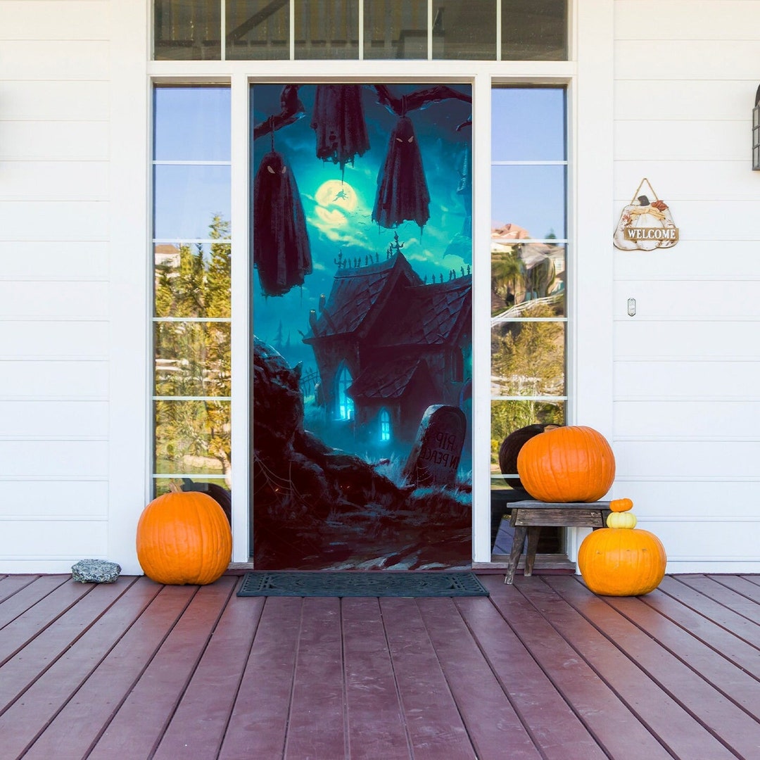 3D Effect Halloween Front Door Murals Halloween Outdoor Decor Halloween ...