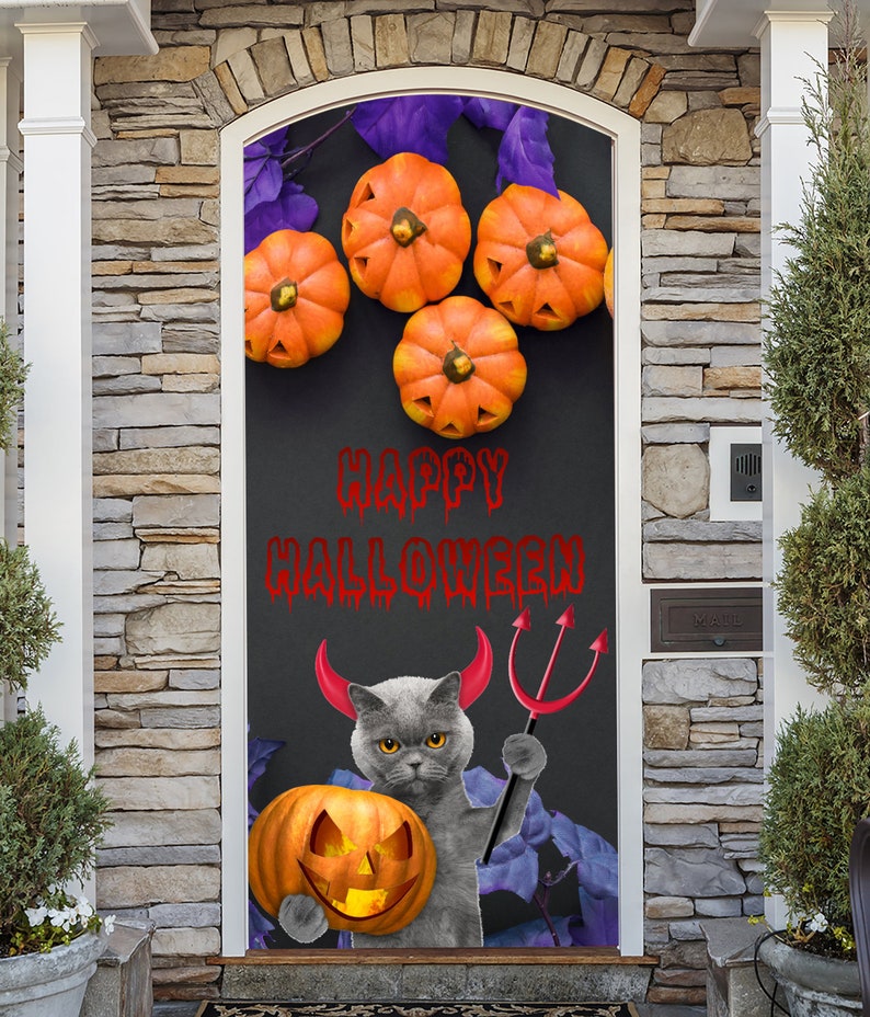 Cat Devil Halloween Door Cover Decoration Front Door Cover Etsy