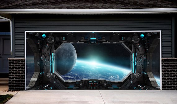 Space Station Window Banner Double Garage Door Galaxy Outer Etsy