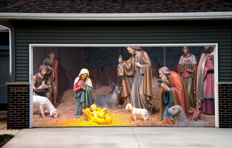 Amazing Nativity Scene Garage Door Cover Christmas Outdoor Decor Double Garage Door Banner Holy Night Decor Jesus Christmas Mural