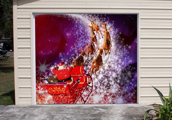 Christmas Garage Door Cover Christmas Door Decorations Outdoor Holiday Decor Santa Claus Christmas Mural Single Garage Door Banner