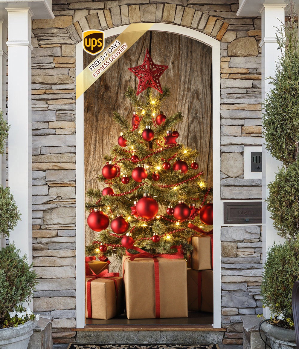 Christmas Tree Front Door Murals Holiday Outdoor Decor Etsy