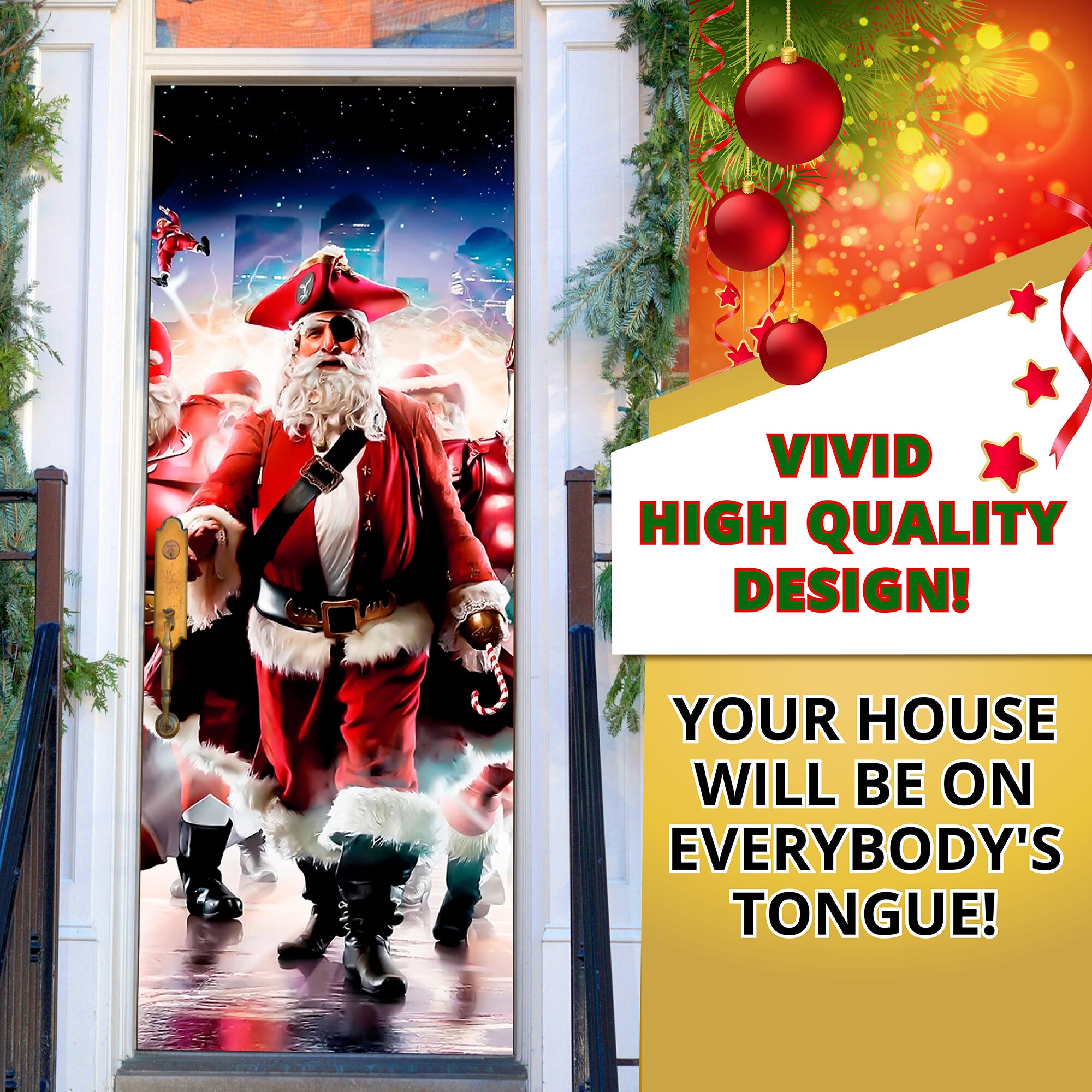 Christmas Entry Door Cover Christmas Front Door Murals Etsy