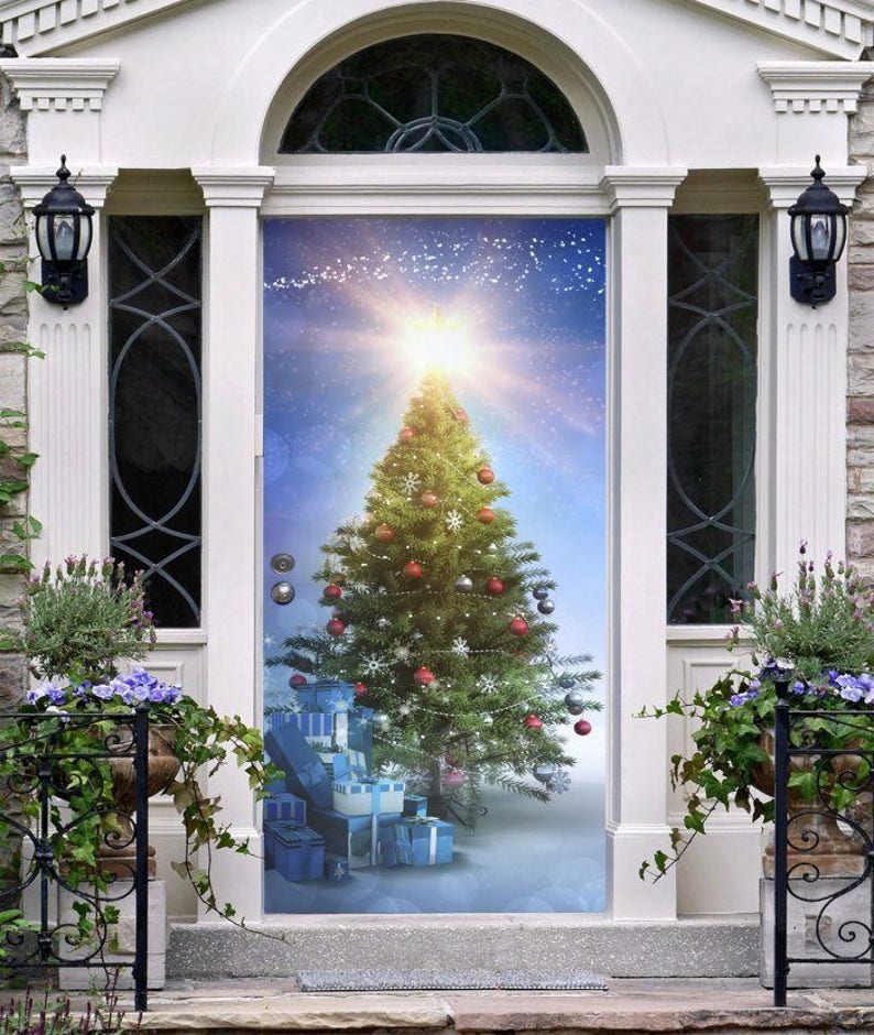 Christmas Entry Door Cover Christmas Front Door Murals Etsy