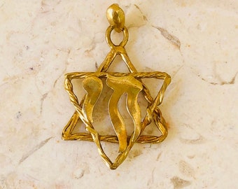 18K Gold "Star of David" with Chai Pendant, vintage Chai necklace, Jewish jewelry, Hebrew necklaces,