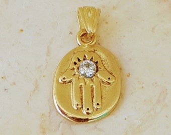 Hamsa pendant, 14k Gold and diamond Hamsa Necklace, Hand of god, Evil eye protective amulet, Israeli jewelry