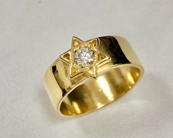 21k solid yellow Gold and 0.40 ct color F Diamond Star of David ring, jewish jewelry,