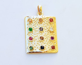 14k solid Gold and diamond Hoshen Pendant, with Precious Stones, Jewish jewelry from Israel,