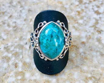 Eilat stone vintage boho style, Sterling silver ring, Israel jewelry, judaica gift,