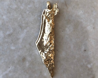 14k solid Gold embossed Map of Israel pendant, including the Golan heights, Israel jewelry, Judaica necklace,