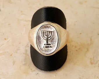 Menorah Ring, classic Sterling silver 7 lamp oval ring, Israel jewelry,