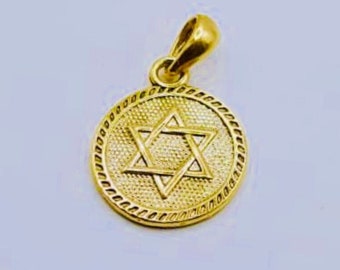 small Star of David Pendant, 14k solid Gold, double side medallion style, Jewish Necklace, judaica jewelry,