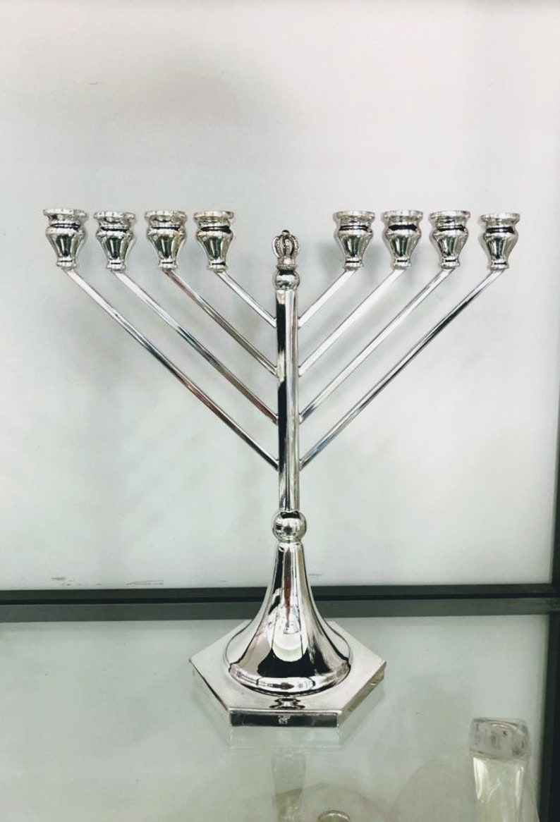 Hanukkah Menorah, Sterling Silver, 770 chanukiah, traditional Chabad Hanukkah lamp, Israel Hanukkia, image 1