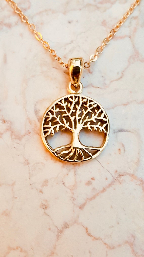14k solid Gold pendant, Tree of life Necklace, round frame, Israel jewelry,