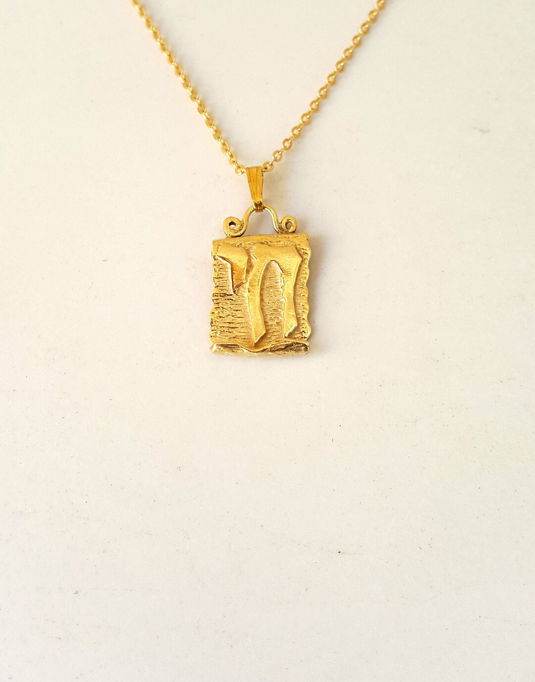 14k Solid Gold Chai Necklace, Scroll Style Pendant, Hebrew Necklace