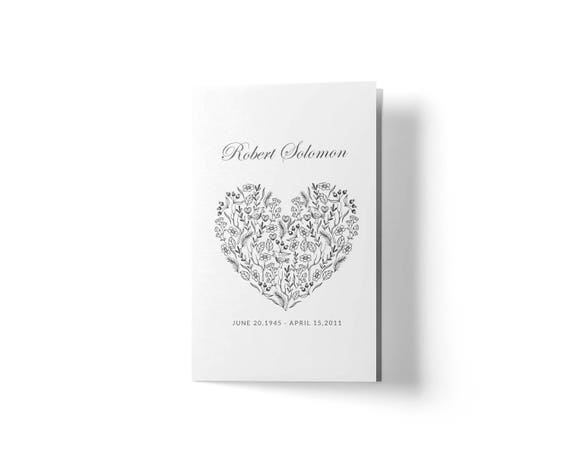 funeral program template funeral heart printable obituary etsy